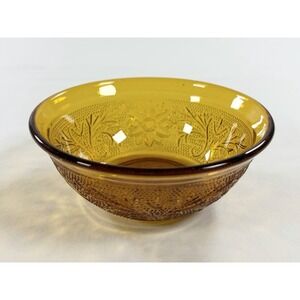 Vintage Indiana Glass Tiara Amber Daisy Dessert Bowl 4.75" Decor Jewelry Holder